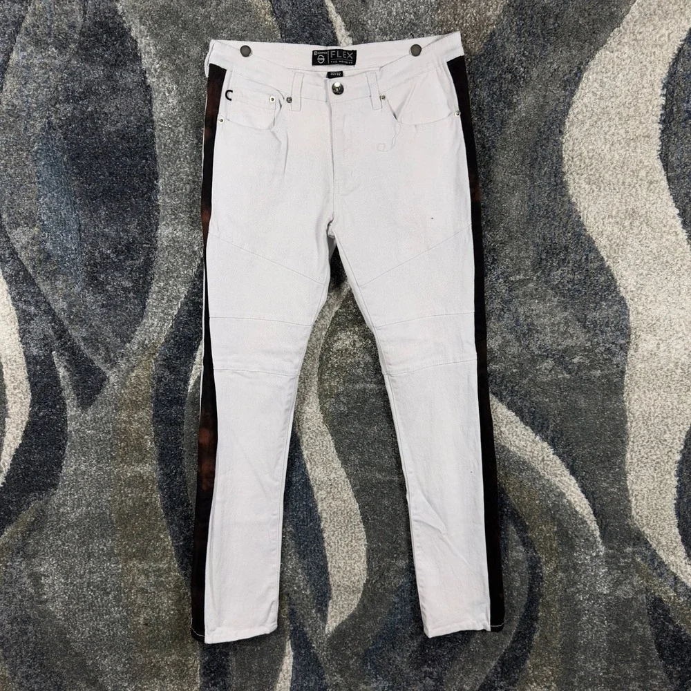 Y2K Southpole Men Flex Movement White Slim Straight Moto Jeans Side Stripe 32x32
